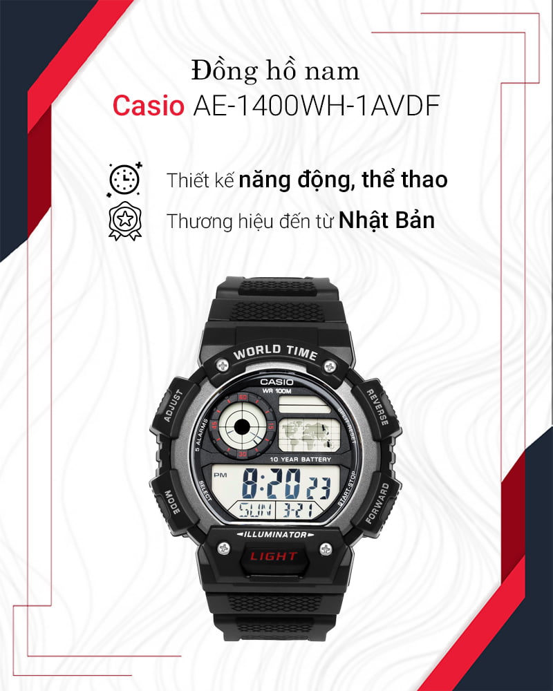 Đồng hồ nam Casio Pin 10 năm AE-1400WH